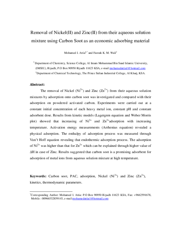 (PDF) Removal of Nickel(II) and Zinc(II) from their aqueous solution ...