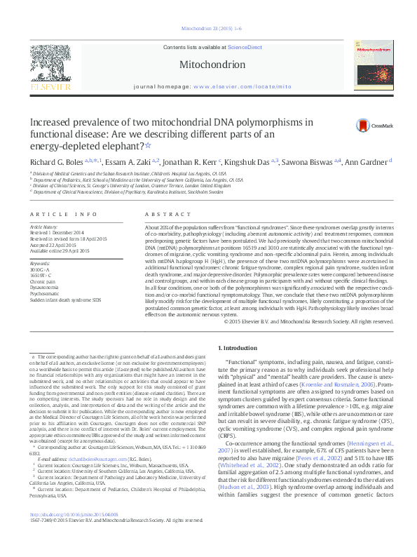 (PDF) Increased prevalence of two mitochondrial DNA polymorphisms in ...