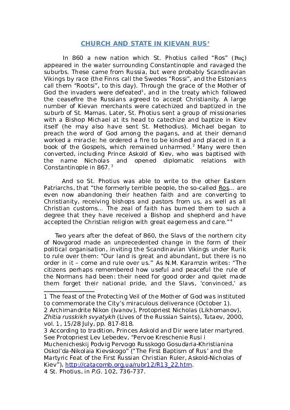 CHURCH AND STATE IN KIEVAN RUS'