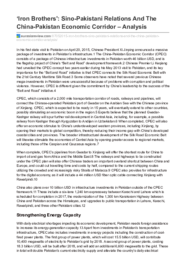 (PDF) ‘Iron Brothers’ SinoPakistani Relations and the ChinaPakistan