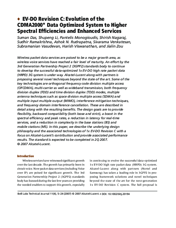(PDF) EV-DO revision C: Evolution of the CDMA2000 data optimized system ...