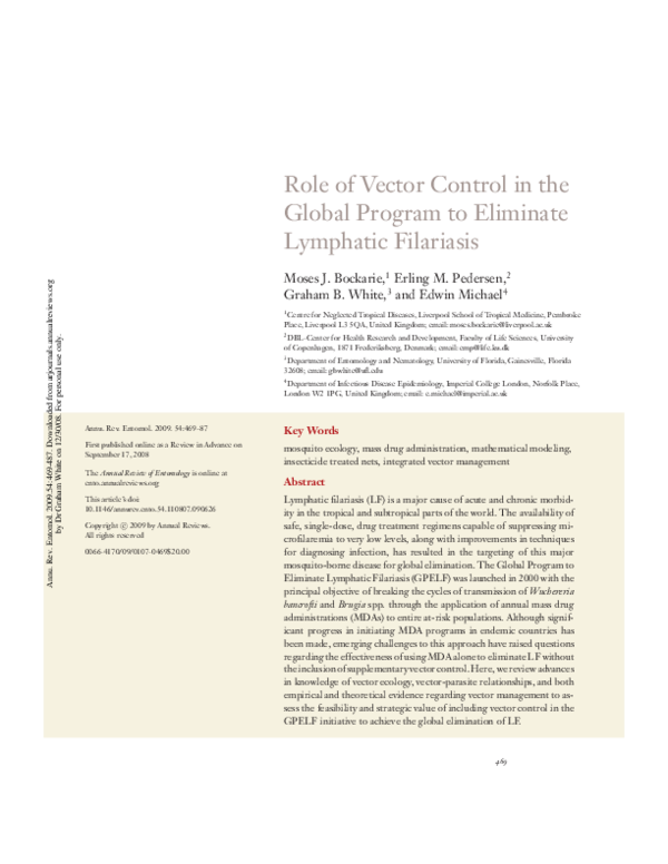 (PDF) Role of Vector Control in the Global Program to Eliminate ...