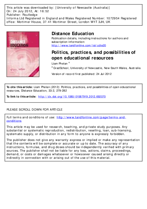 Politics, practices, and possibilities of open educational resources