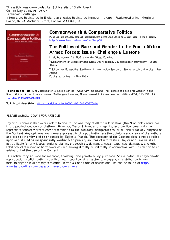 (PDF) The Politics of Race and Gender in the South African Armed Forces ...