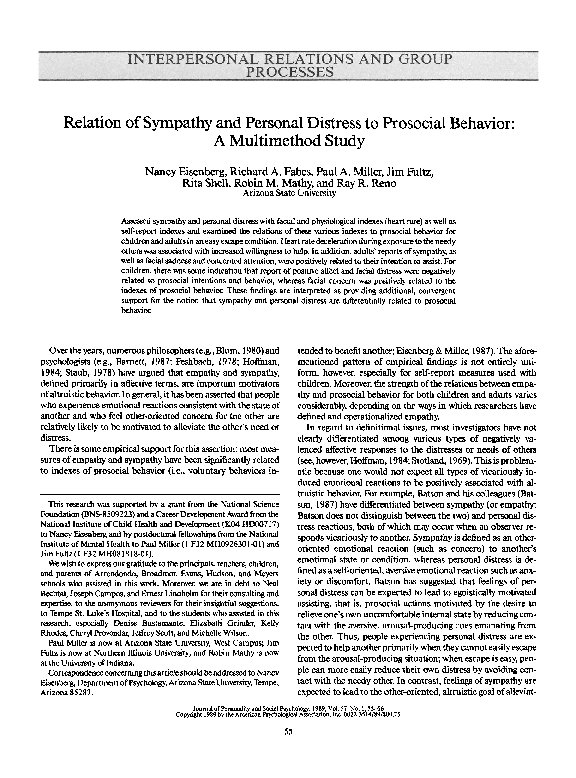 (PDF) Relation of Sympathy and Personal Distress to Prosocial Behavior ...