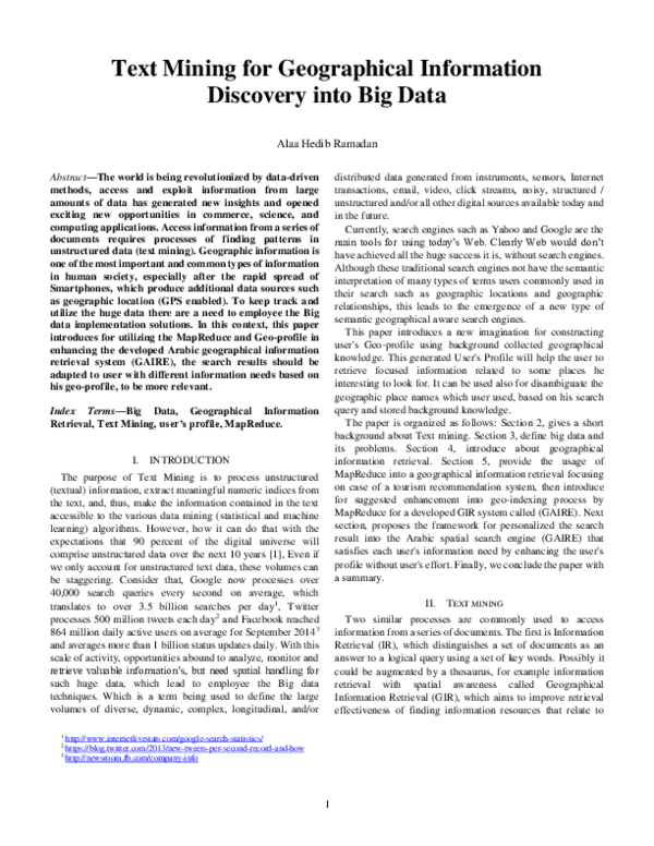 (PDF) Text Mining for Geographical Information Discovery into Big Data