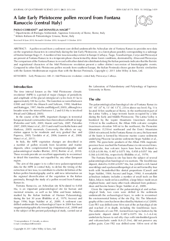 (PDF) A late Early Pleistocene pollen record from Fontana Ranuccio ...