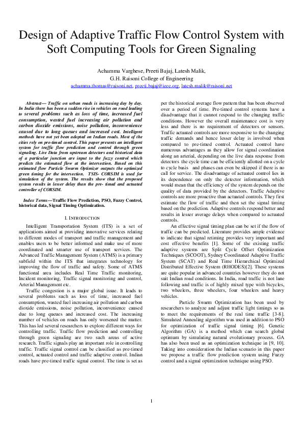 (PDF) Design of Adaptive Traffic Flow Control System with Soft ...