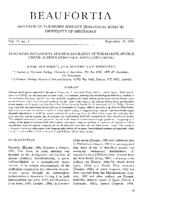 (PDF) Taxonomy, phylogeny and biogeography of the marine sponge genus ...