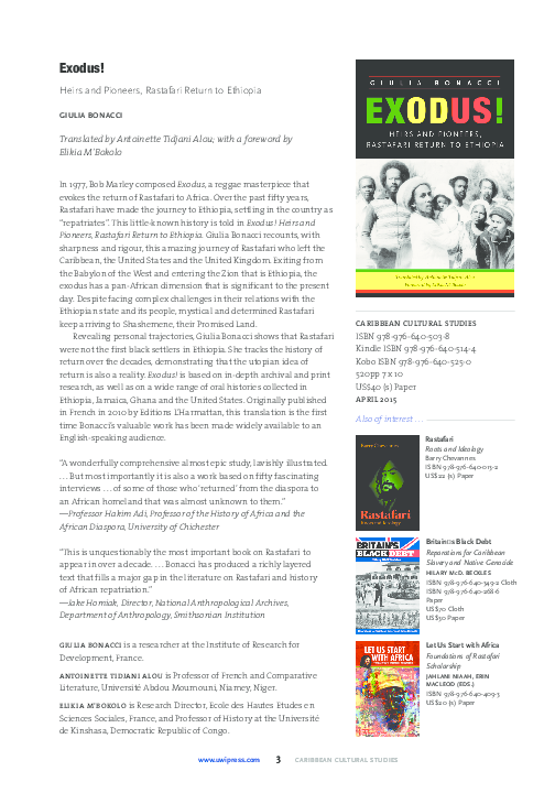 (PDF) Exodus! Heirs and Pioneers, Rastafari Return to Ethiopia (UWIP 2015)