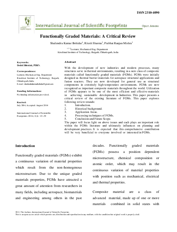 Functionally Graded Materials: A Critical Review
