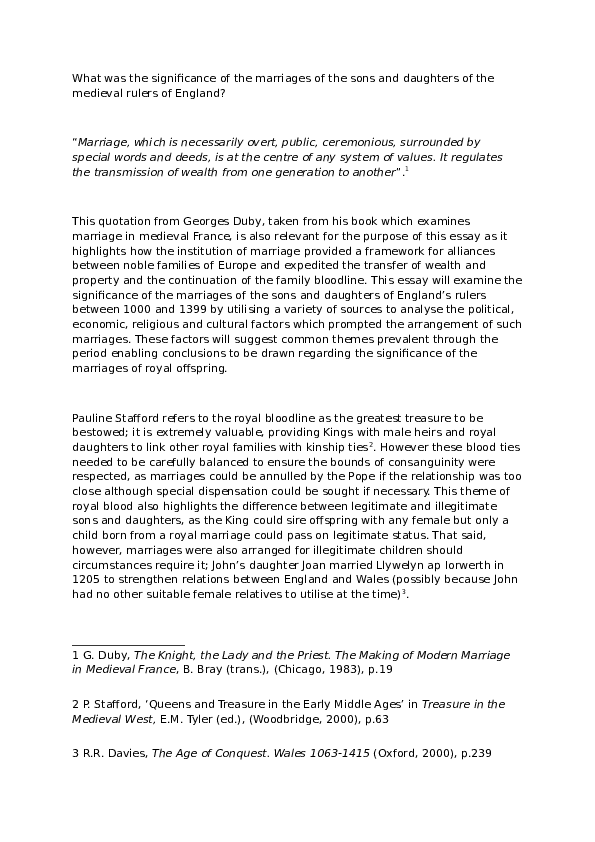 Significance of Royal Marriages to England's kings between 1066-1399