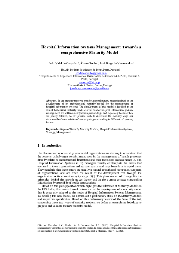 Hospital Information Systems Management: Towards a comprehensive ...