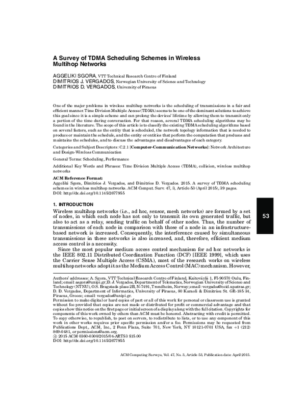 (PDF) A Survey of TDMA Scheduling Schemes in Wireless Multihop Networks