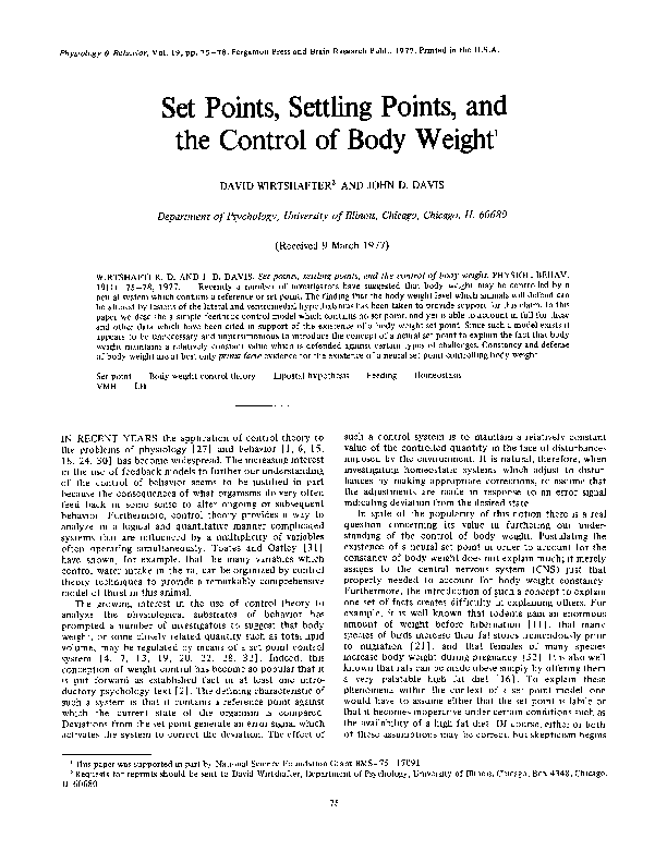 (PDF) Set Points, settling points and the control of body weight