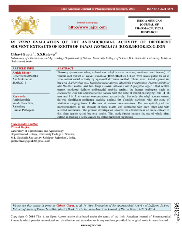 (PDF) IN VITRO EVALUATION OF THE ANTIMICROBIAL ACTIVITY OF DIFFERENT ...