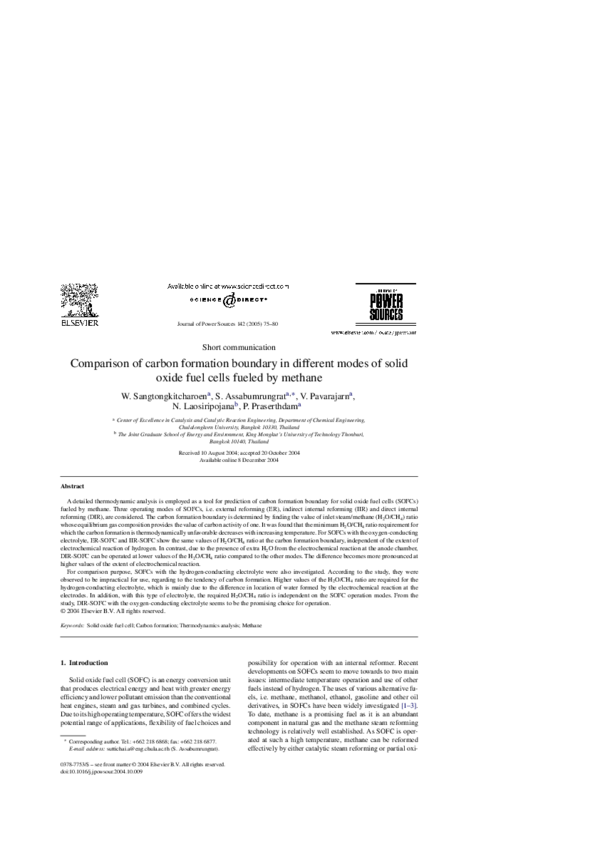 (PDF) Fuel options for solid oxide fuel cells A thermodynamic analysis
