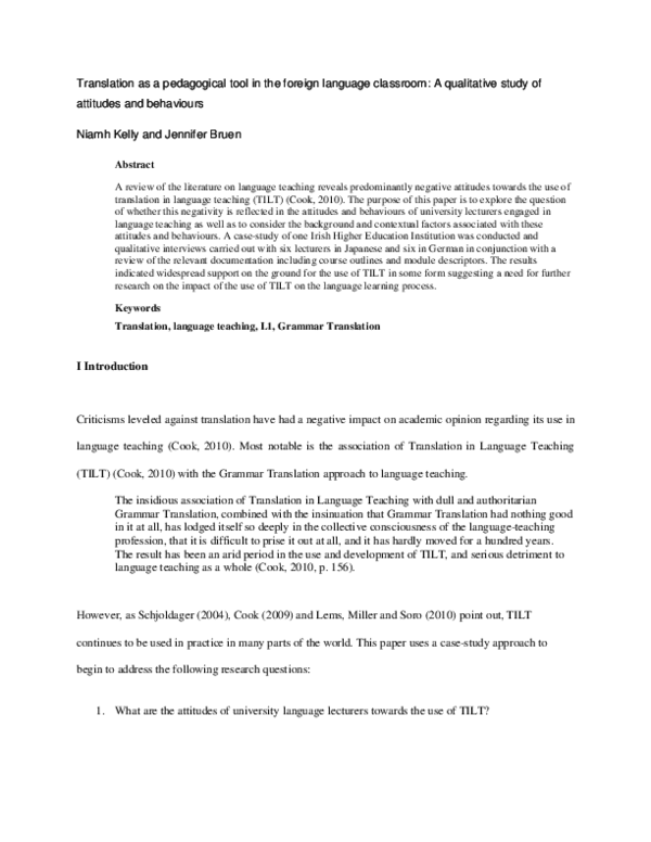 (PDF) Translation as a pedagogical tool in the language classroom. A ...