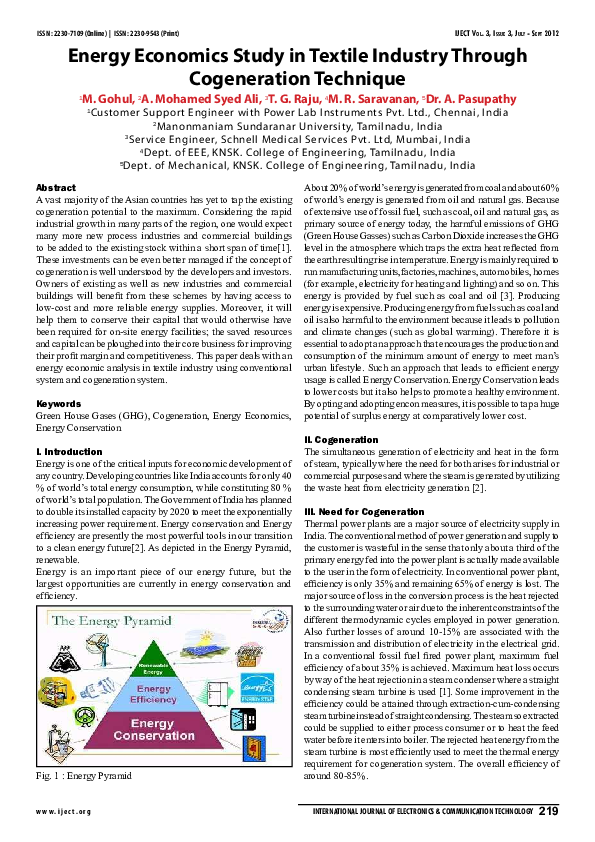 (PDF) Energy Economics Study in Textile Industry Through Cogeneration ...