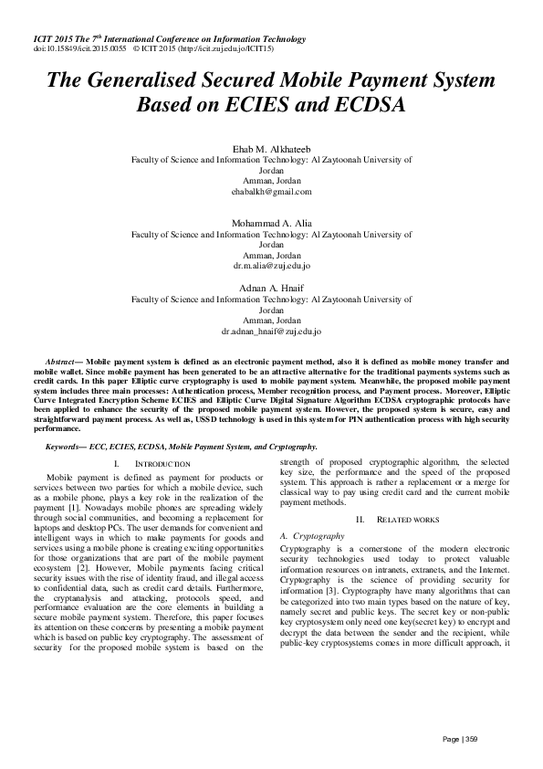 (PDF) The Generalised Secured Mobile Payment System Based on ECIES and ...
