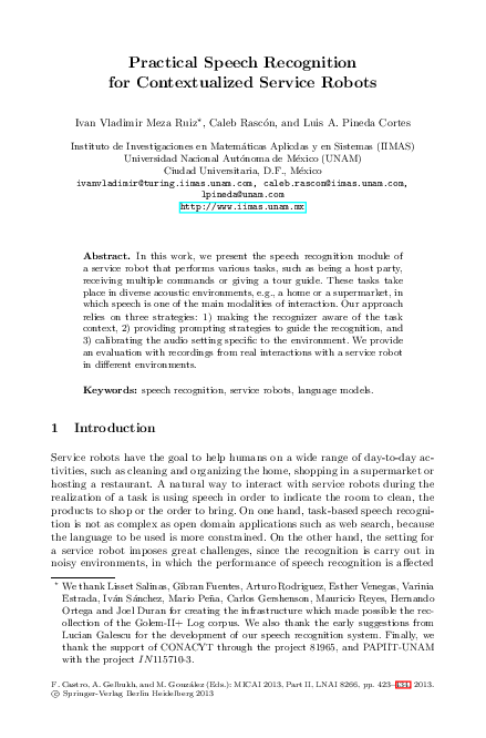 (PDF) Practical Speech Recognition for Contextualized Service Robots