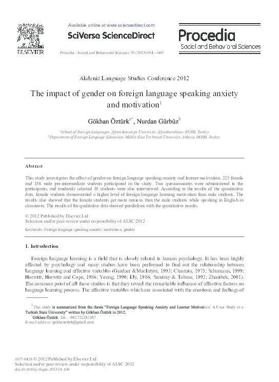 (PDF) The impact of gender on foreign language speaking anxiety and ...