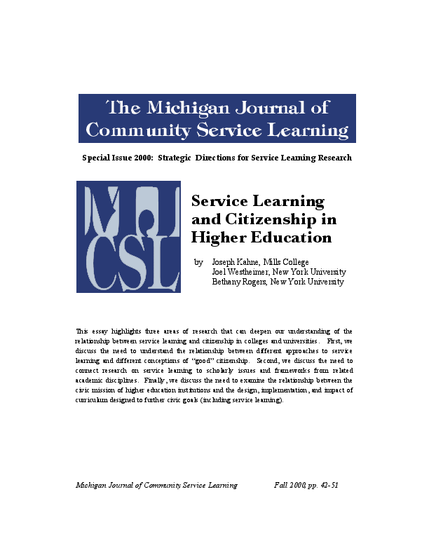 (PDF) Service Learning and Citizenship in Higher Education