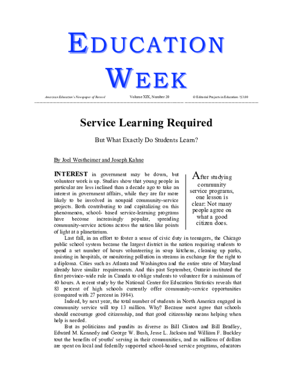 (PDF) Service learning required, but what exactly do students learn