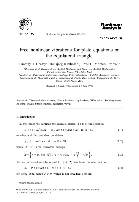 (PDF) Free nonlinear vibrations for plate equations on the equilateral ...
