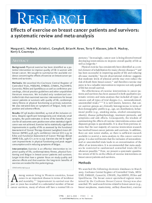 (PDF) Effects of exercise on breast cancer patients and survivors: a ...