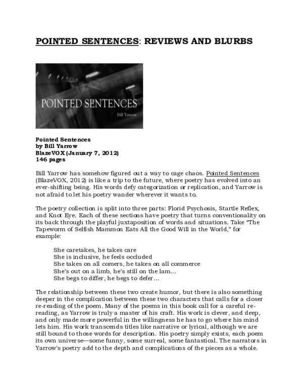 (PDF) Reviews: POINTED SENTENCES (2012)