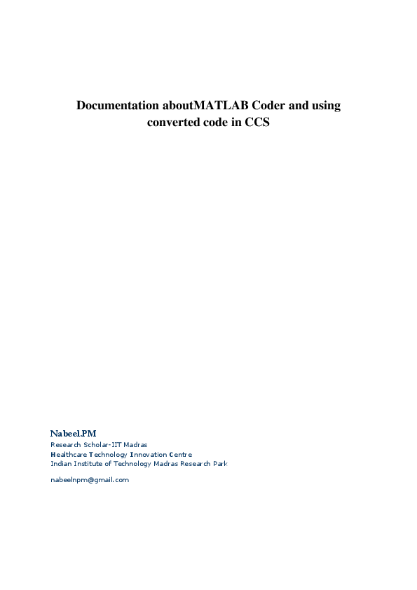 (PDF) Documentation aboutMATLAB Coder and using converted code in CCS