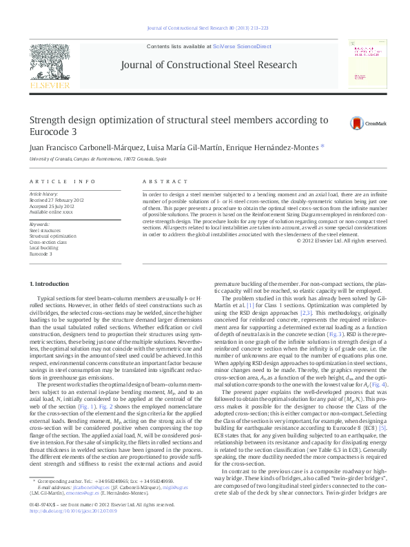 (PDF) Strength design optimization of structural steel members ...