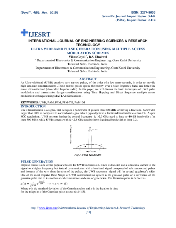 (PDF) ULTRA WIDEBAND PULSE GENERATION USING MULTIPLE ACCESS MODULATION ...