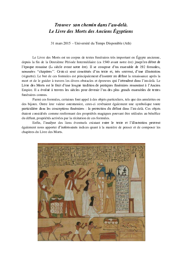(PDF) Trouver son chemin dans l’audelà. Le Livre des Morts des Anciens Egyptiens (31 mars 2015