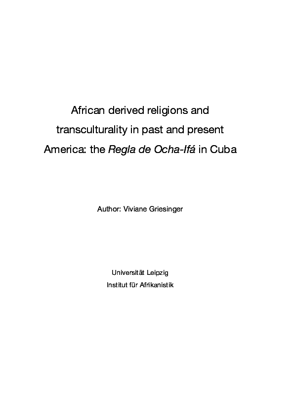 (PDF) African derived religions and transculturality in past and ...