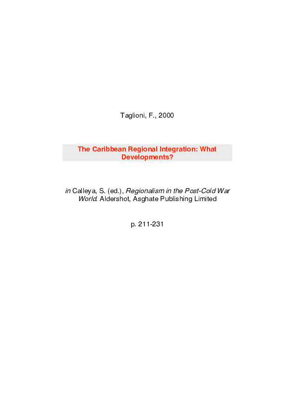 The Caribbean Regional Integration Process What Developments