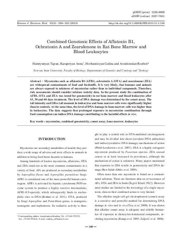 (PDF) Combined Genotoxic Effects of Aflatoxin B1, Ochratoxin A and ...