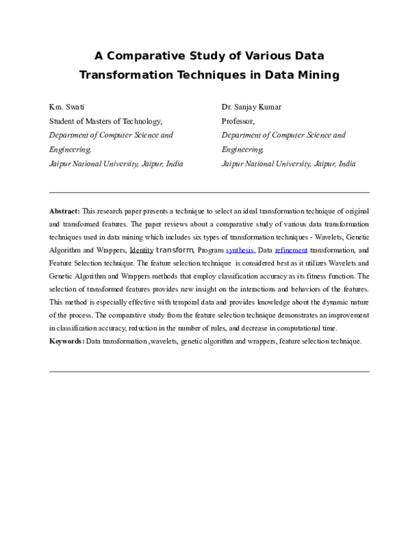(DOC) A Comparative Study of Various Data Transformation Techniques in ...