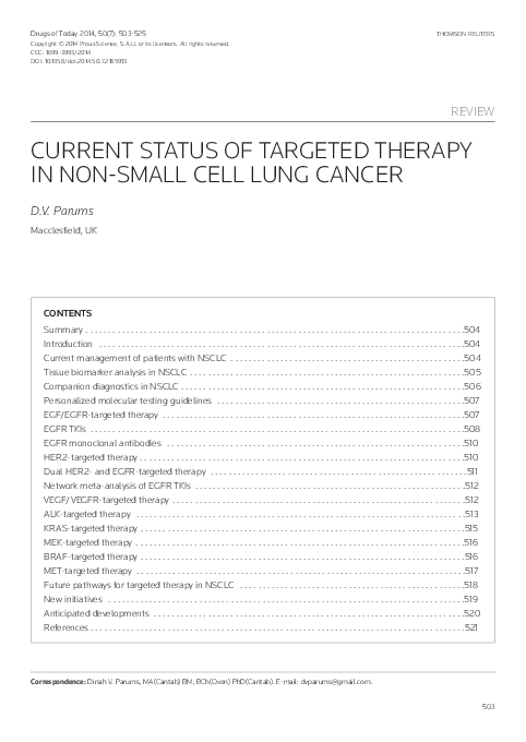 (PDF) Current Status of Targeted Therapy in Non Small Cell Lung Cancer ...