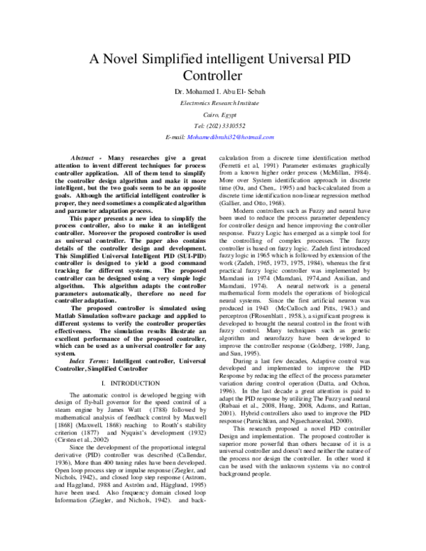 (PDF) A Novel Simplified intelligent Universal PID Controller