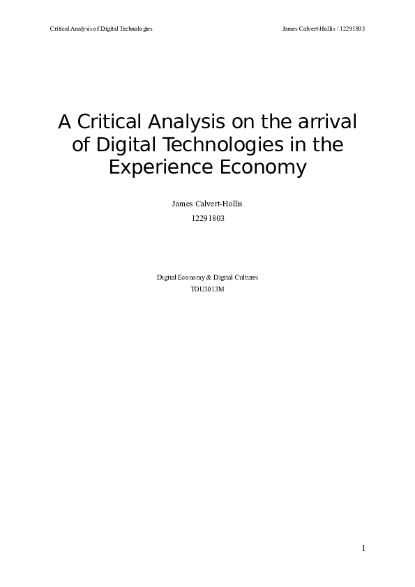 (DOC) A Critical Analysis on the Arrival of Digital Technologies in the ...