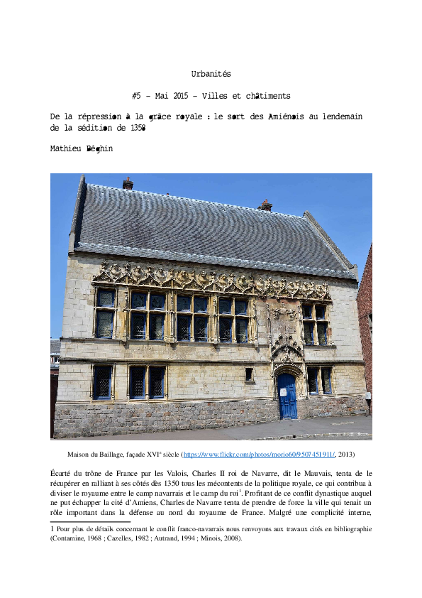 De la répression à la grâce royale : le sort des Amiénois au lendemain de la sédition de 1358