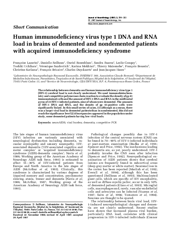 (PDF) Human immunodeficiency virus type 1 DNA and RNA load in brains of ...