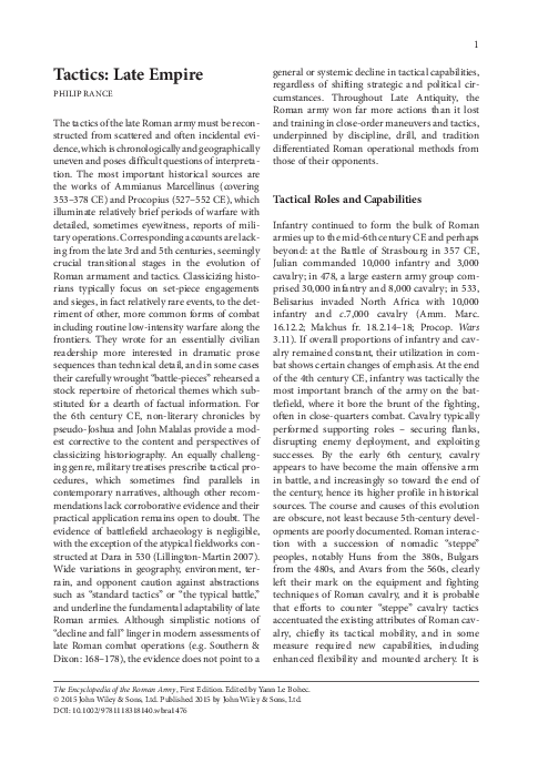 'Tactics: Late Empire' in Y. LE BOHEC et al. (edd.), The Encyclopedia of the Roman Army (Chichester/Malden, MA, 2015).