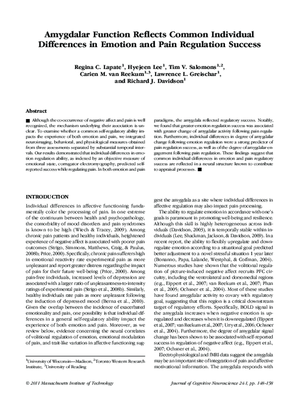 (PDF) Amygdalar Function Reflects Common Individual Differences in ...