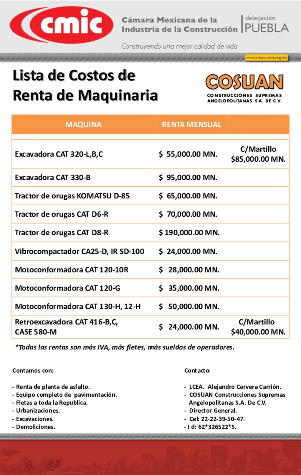 (PDF) Lista de Costos de Renta de Maquinaria Antonio De La Torre