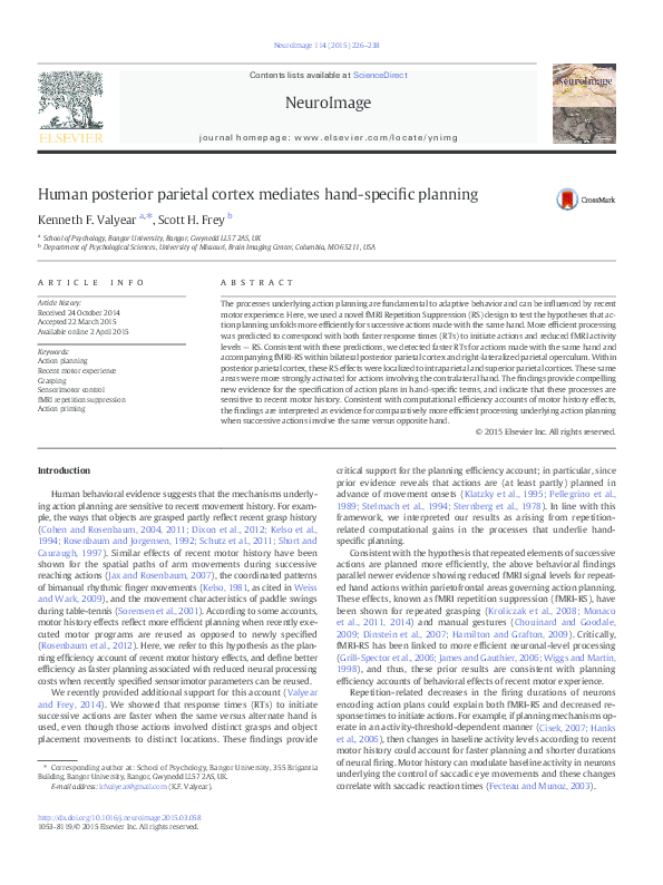 (PDF) Human posterior parietal cortex mediates hand-specific planning.
