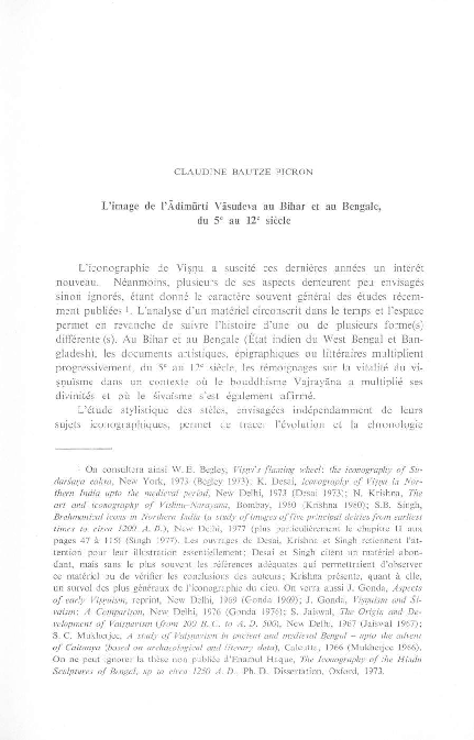 First page of “L'image de l'Âdimurti Vâsudeva au Bihar et au Bengale, du 5e au 12e siècle, Annali dell'Istituto Universitario Orientale, Naples, vol. 45, 1985, pp. 437-481.”