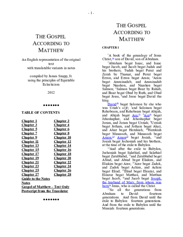 (DOC) Gospel of Matthew - The Equitable Eclectic Text in English